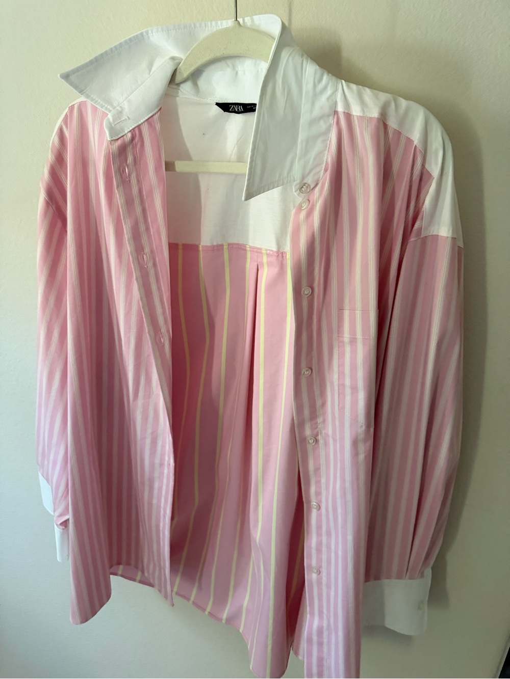 ZARA Pink and White Striped Blazer-Style Shirt Jacket
